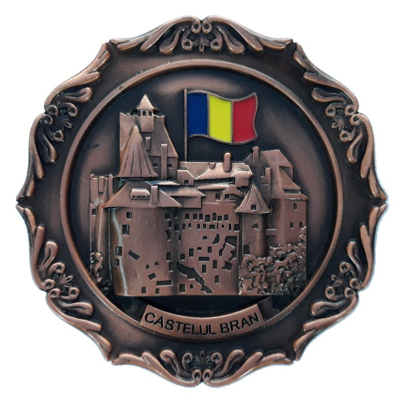 Magnet metal Castelul Bran rotund cu tricolor [2]