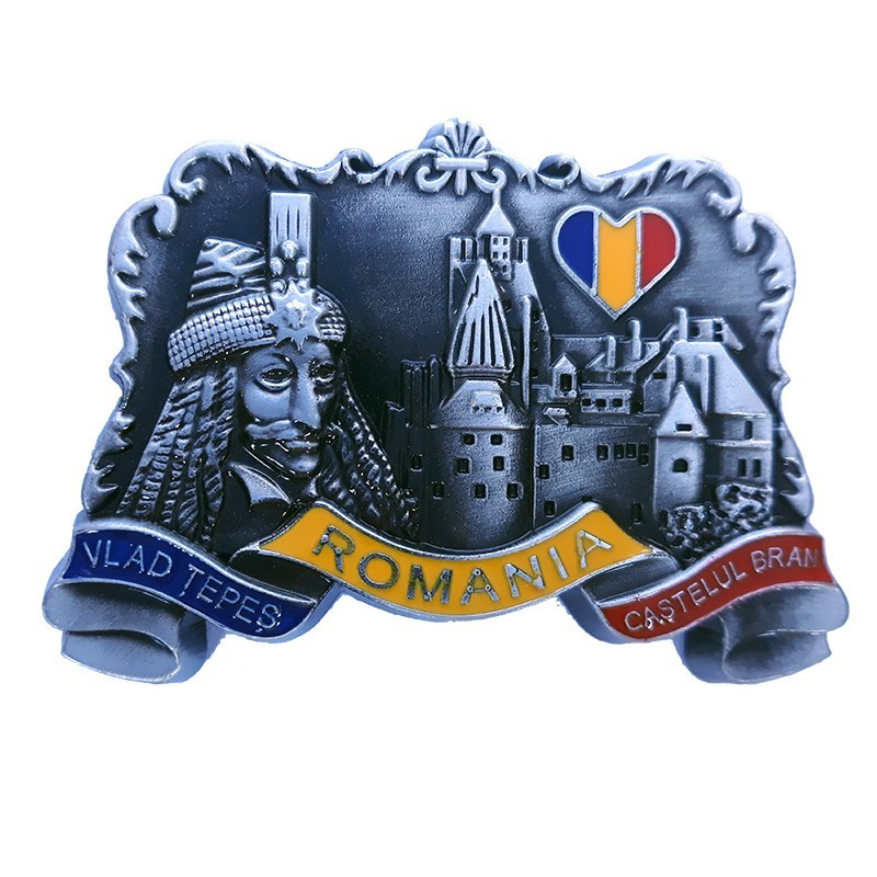 Magnet metalic Castelul Bran cu tricolor in forma de inima [1]