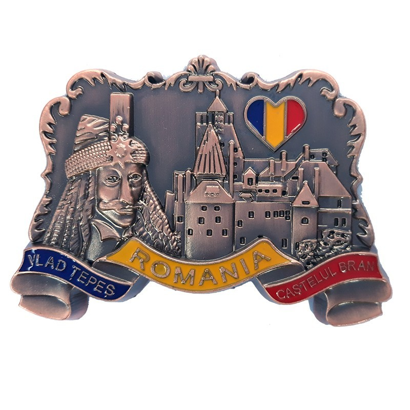 Magnet metalic Castelul Bran cu tricolor in forma de inima [2]