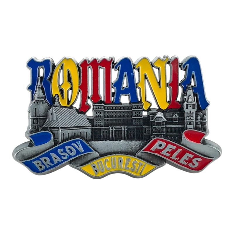 Magnet Romania metalic cu locații turistice 8x5 cm diferite culori [3]