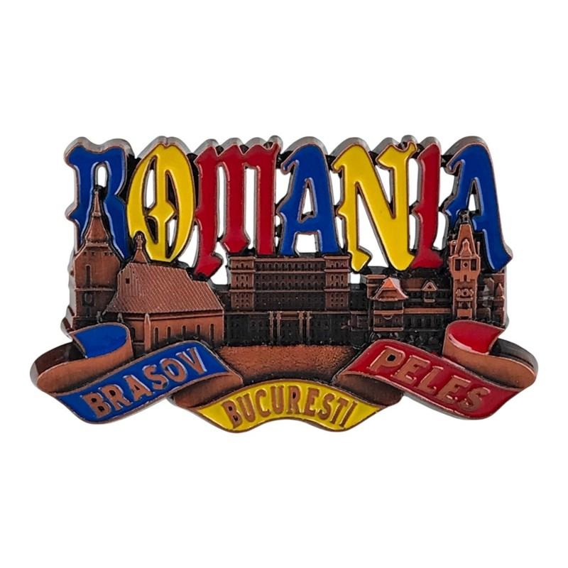 Magnet Romania metalic cu locații turistice 8x5 cm diferite culori [2]