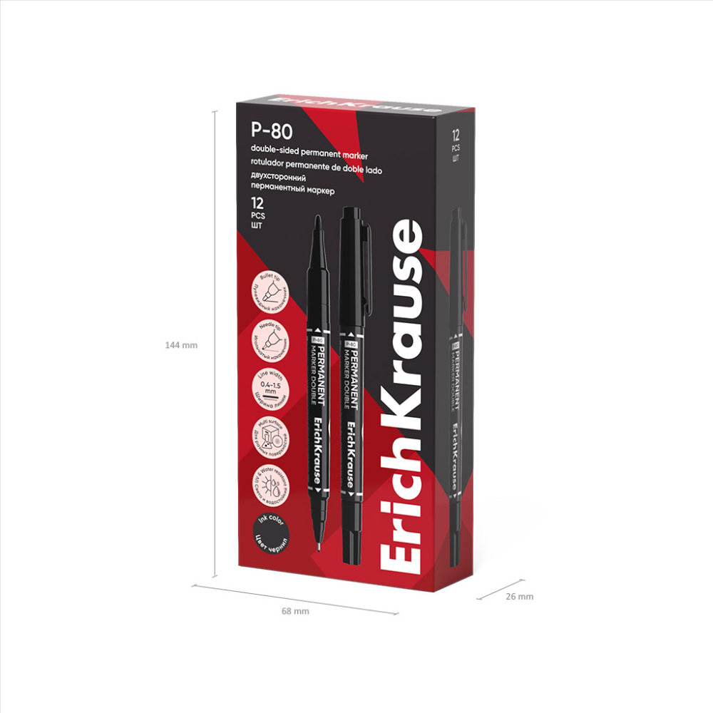 Marker permanent Double ErichKrause P-80 varf 0.4 si 1.5 mm culoare negru [5]