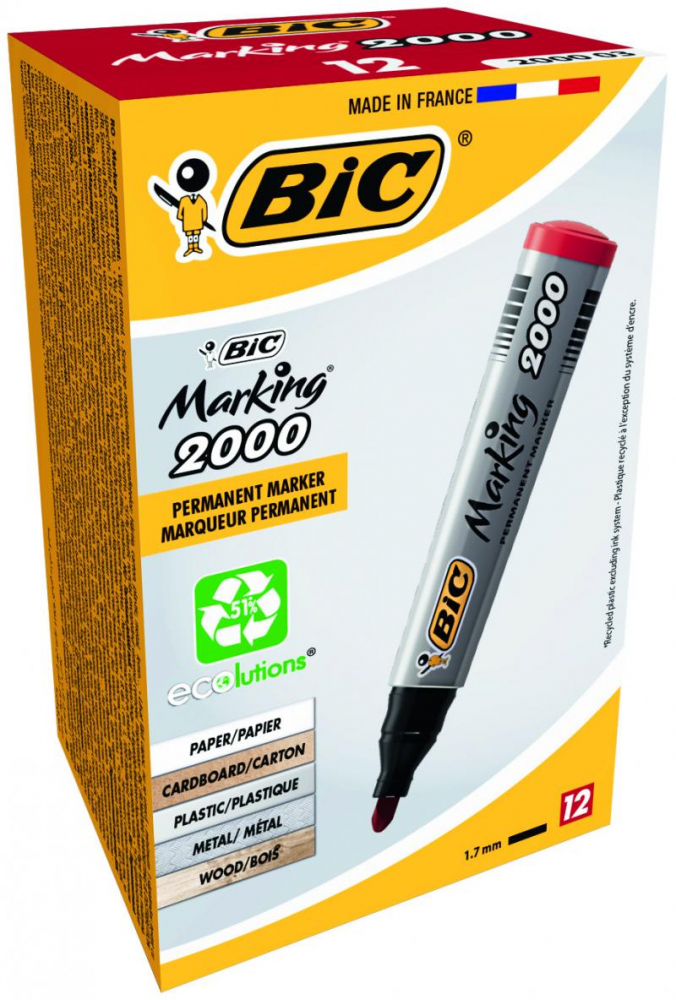 Marker permanent Bic 2000 rosu varf rotund 2.5 mm [5]