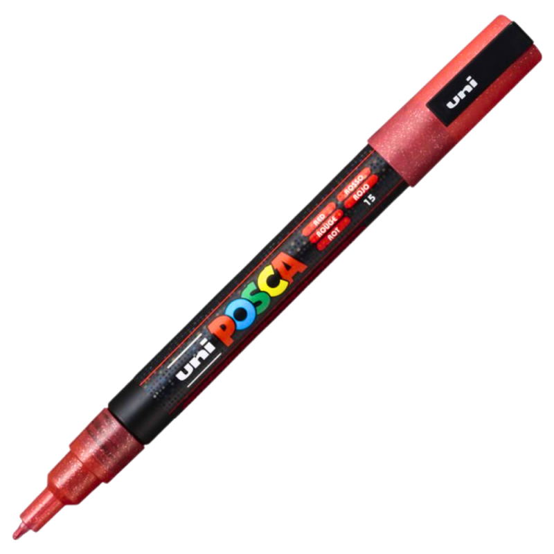 Marker UNI Posca PC-3M varf rotund 0.9-1.3mm rosu sclipici [1]