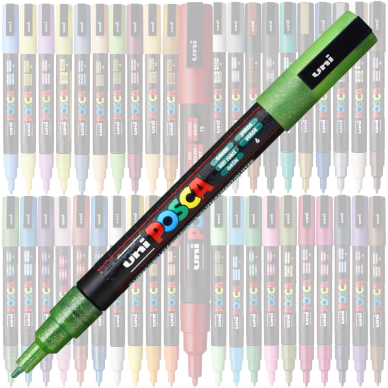 Marker UNI Posca PC-3M varf rotund 0.9-1.3mm verde sclipici [4]