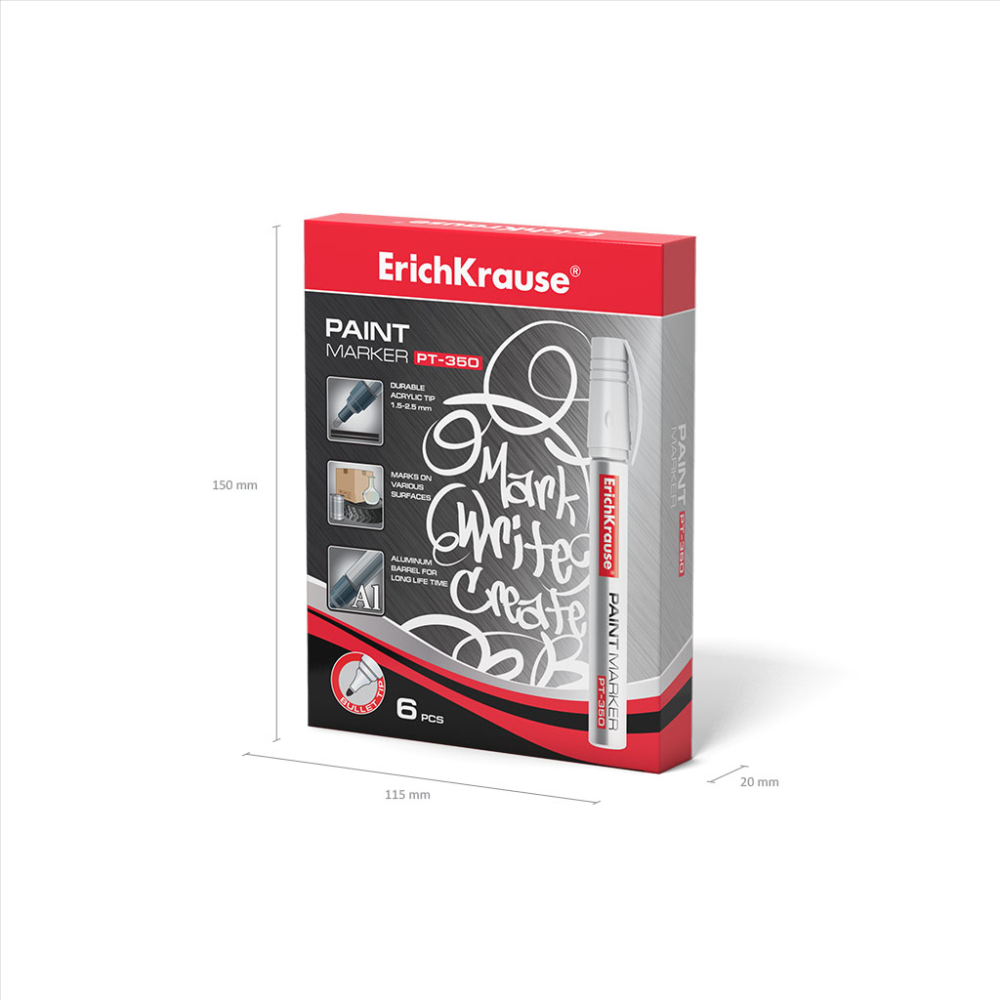 Markere cu vopsea ErichKrause PT-350 varf tip glont 1.5-2.5 mm culoare alba [5]