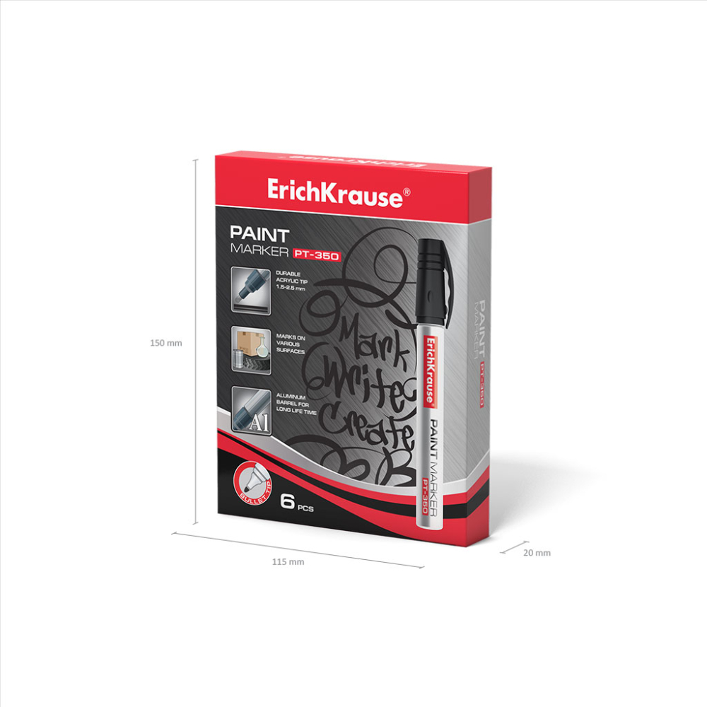 Markere cu vopsea ErichKrause PT-350 varf tip glont 1.5-2.5 mm culoare neagra [5]