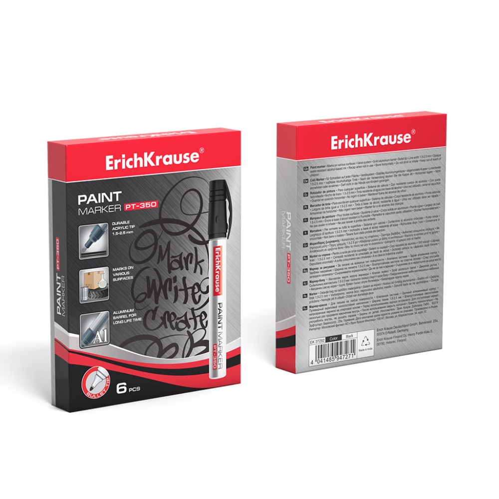 Markere cu vopsea ErichKrause PT-350 varf tip glont 1.5-2.5 mm culoare neagra [3]