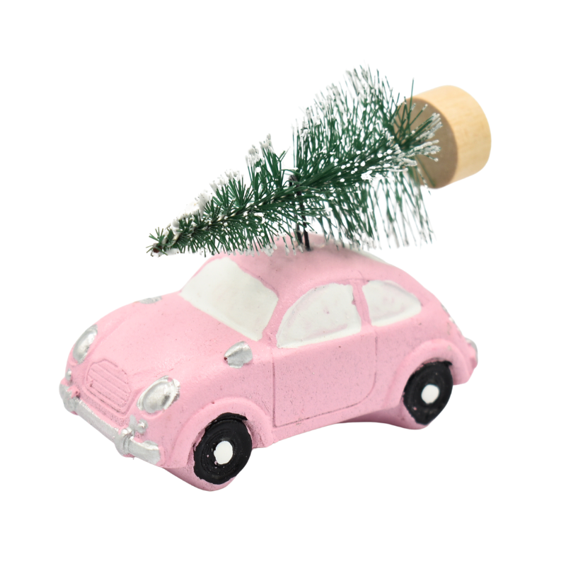 Masina roz din rasina cu bradut 8x6 cm [1]