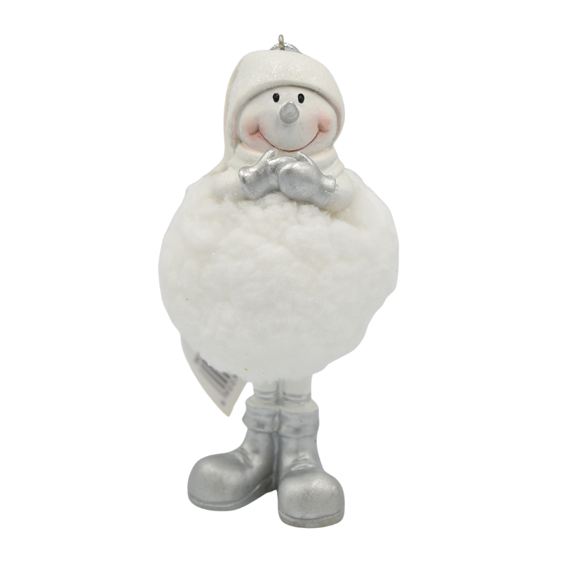 Om de zapada din rasina cu blana 6x6x13.5 cm alb/argintiu [1]