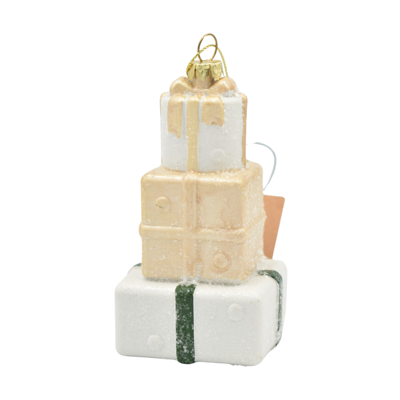 Ornament brad cadouri din plastic 11x6 cm alb/auriu [1]