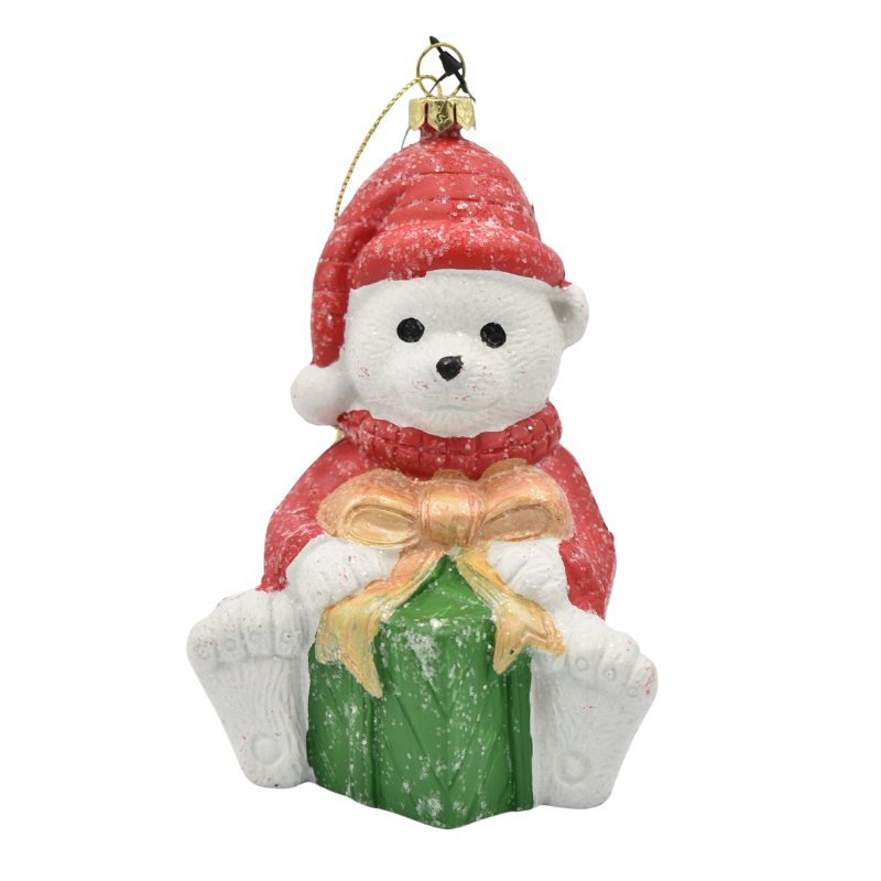 Ornament brad ursulet cu cadou 12x9 cm plastic [1]