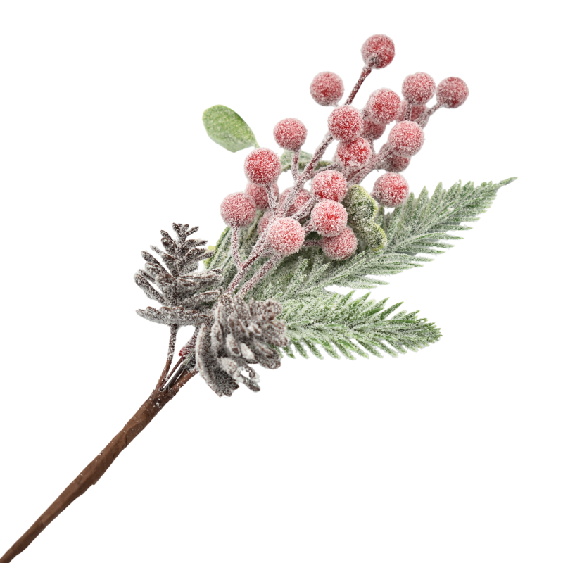 Ornament crenguta de brad ninsa cu bobite rosii 30 cm [1]