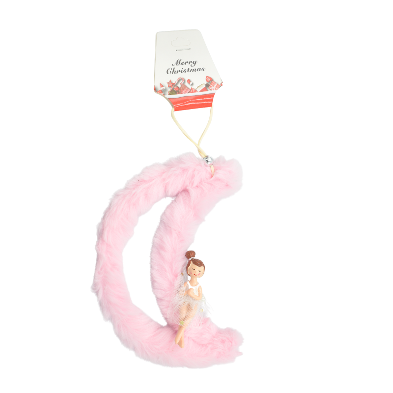 Ornament agatat luna blanita roz cu balerina 15cm [3]
