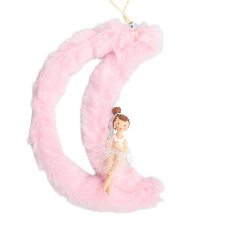 Ornament agatat luna blanita roz cu balerina 15cm [1]