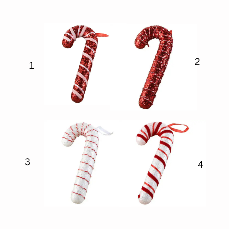 Ornament de brad tip bastonas cu sclipici 8 x 19 cm modele diferite [2]