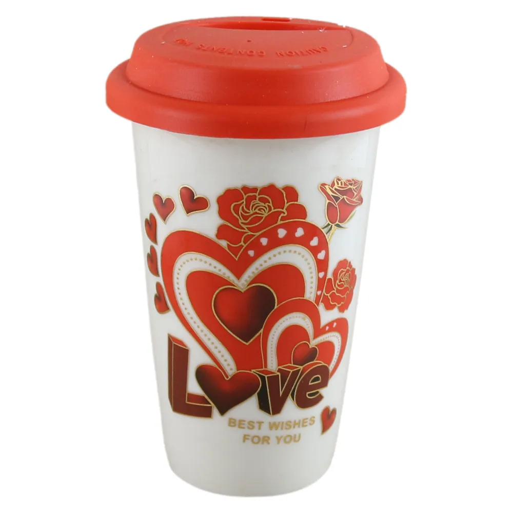 Pahar cafea din ceramica cu capac silicon 500 ml Love [3]