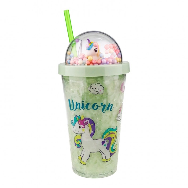 Pahar plastic cu pai model unicorn 10x20 cm [1]