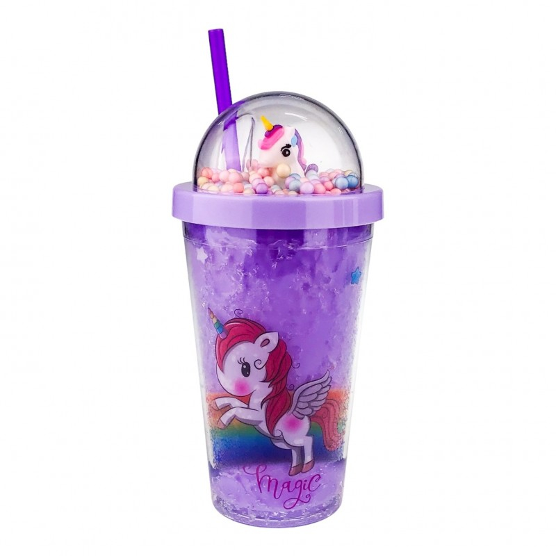 Pahar plastic cu pai model unicorn 10x20 cm [2]