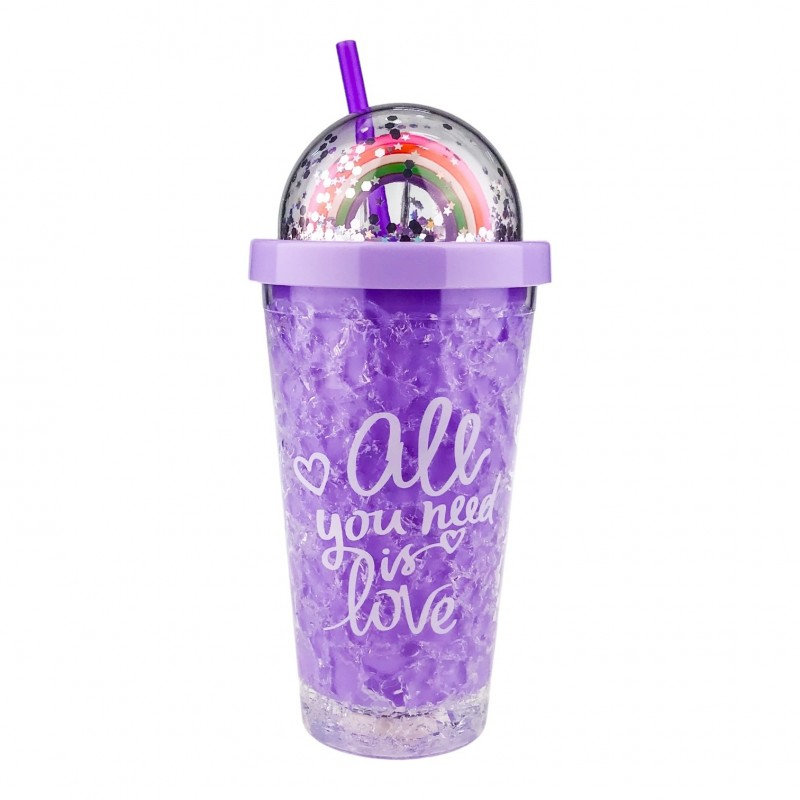 Pahar plastic cu pai imitatie gheata 10x20 cm [3]