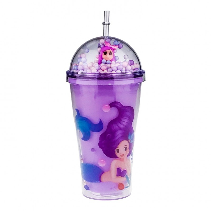 Pahar plastic cu pai model sirena 10x20 cm [3]