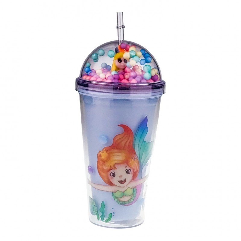 Pahar plastic cu pai model sirena 10x20 cm [1]