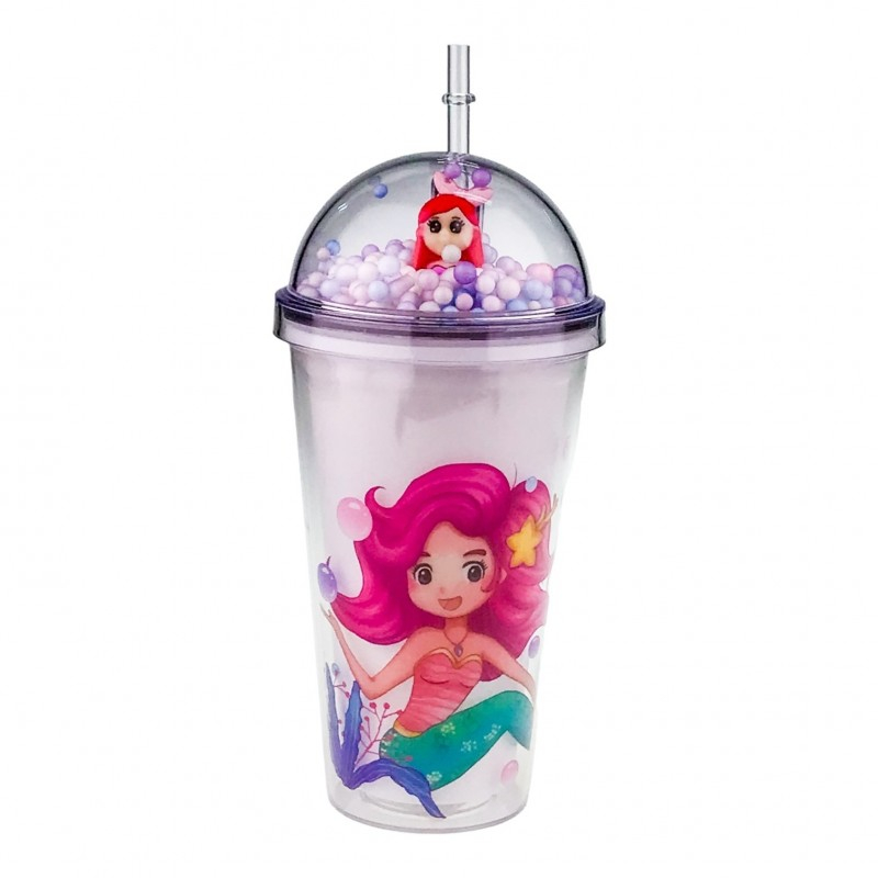 Pahar plastic cu pai model sirena 10x20 cm [4]