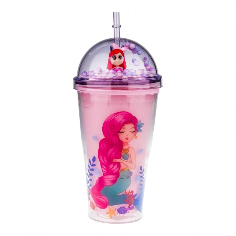 Pahar plastic cu pai model sirena 10x20 cm [2]