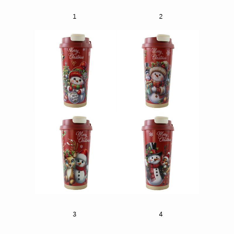 Pahar termos craciun 450 ml cu capac om de zapada [2]