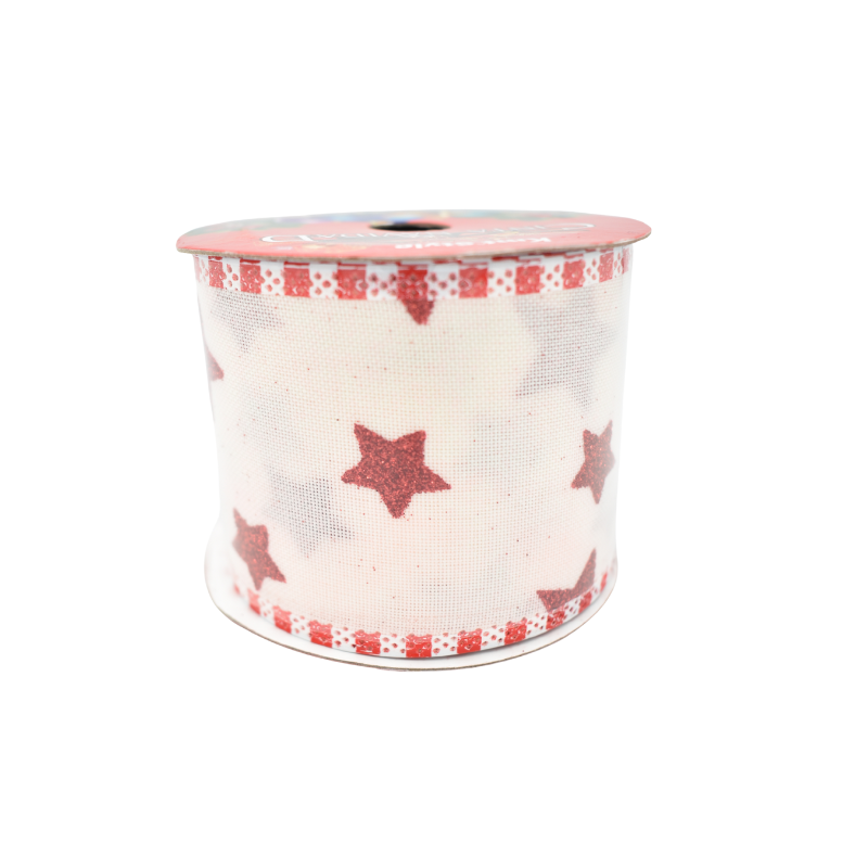 Panglica cadou Craciun 6.3cm x2.75m alb transparent cu rosu [4]