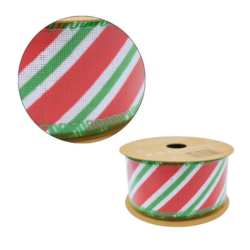Panglica de Craciun 3.8cm x 2.7m rosu cu dungi verzi si albe [1]