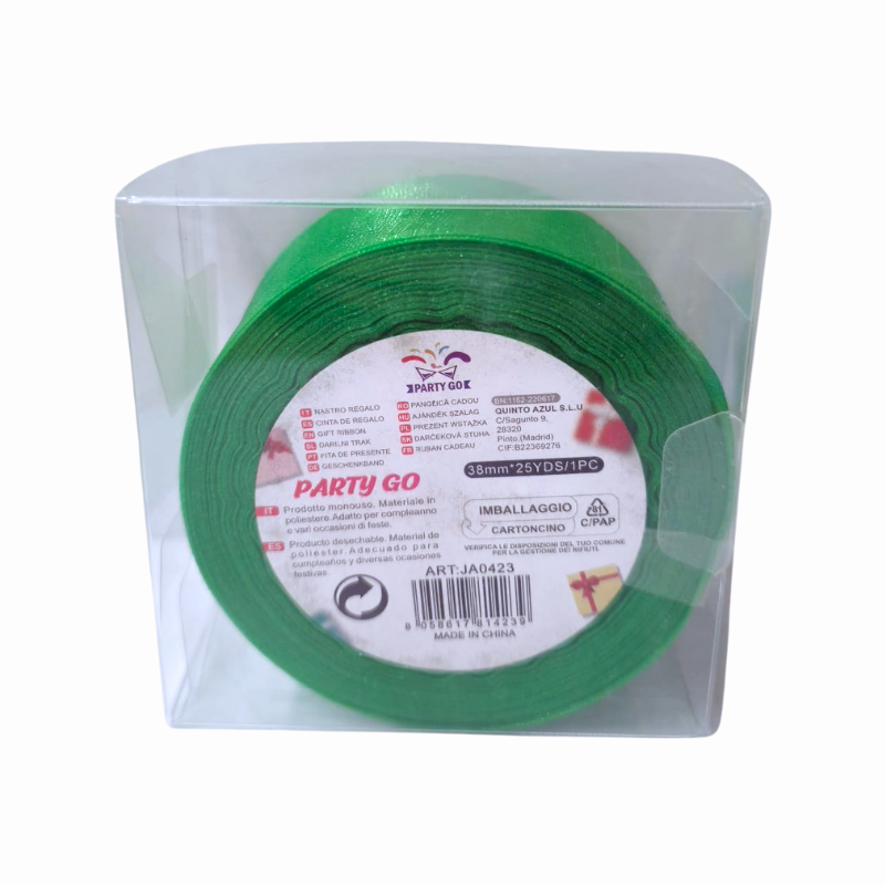 Panglica satin 3.8 cm x 23 m verde Party Go [2]