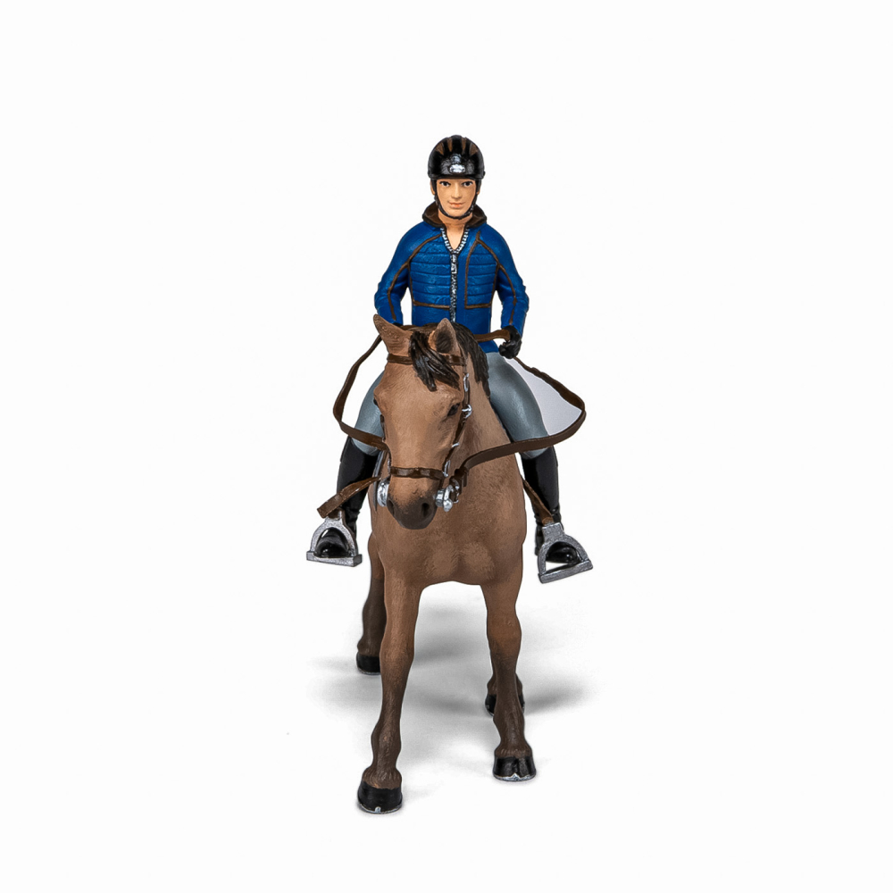 PAPO FIGURINA SET ECHITATIE CAL SI JOCHEU  IN JACHETA ALBASTRA [6]