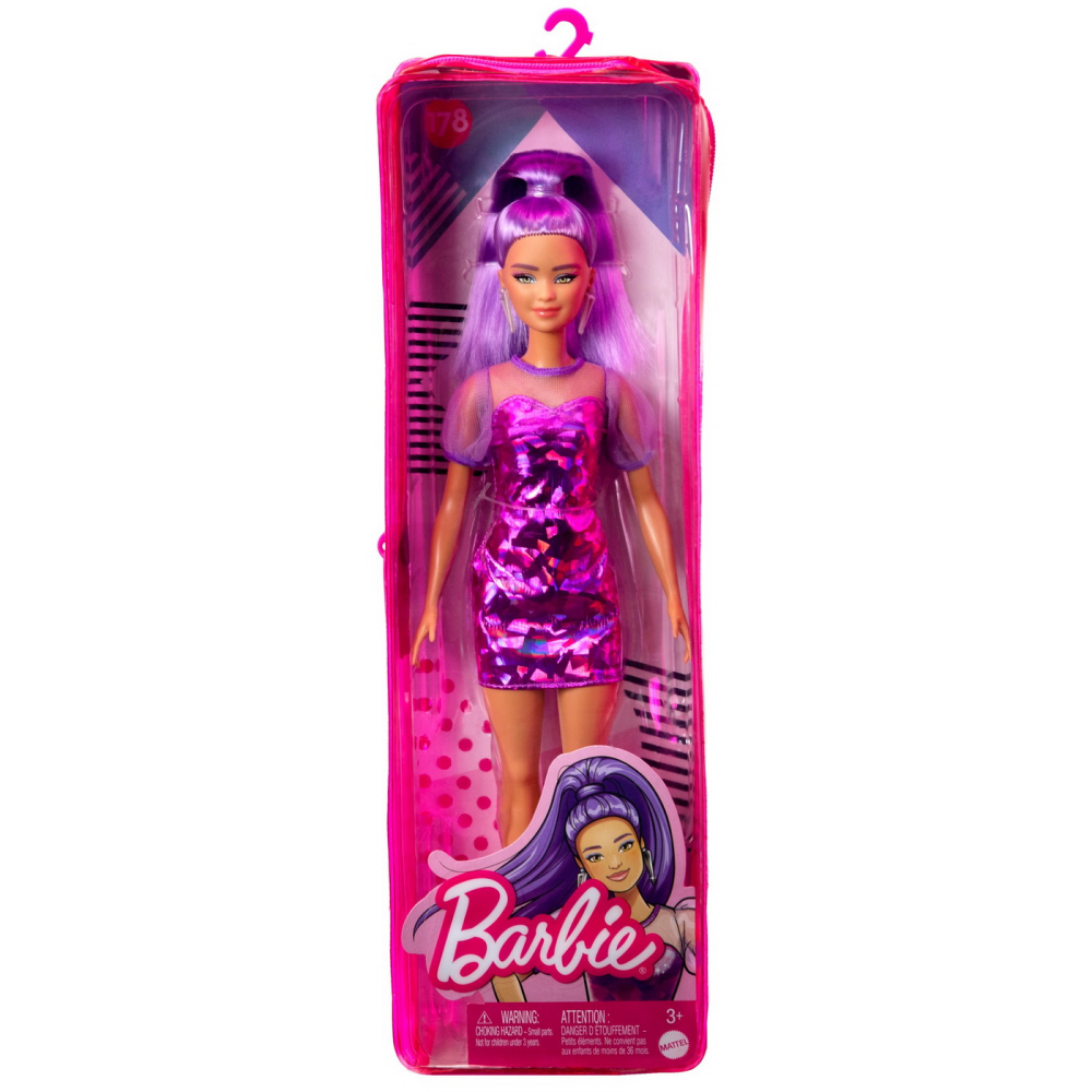 PAPUSA BARBIE FASHIONISTA CU PAR MOV CU ROCHIE CU UMERI BUFANTI [1]