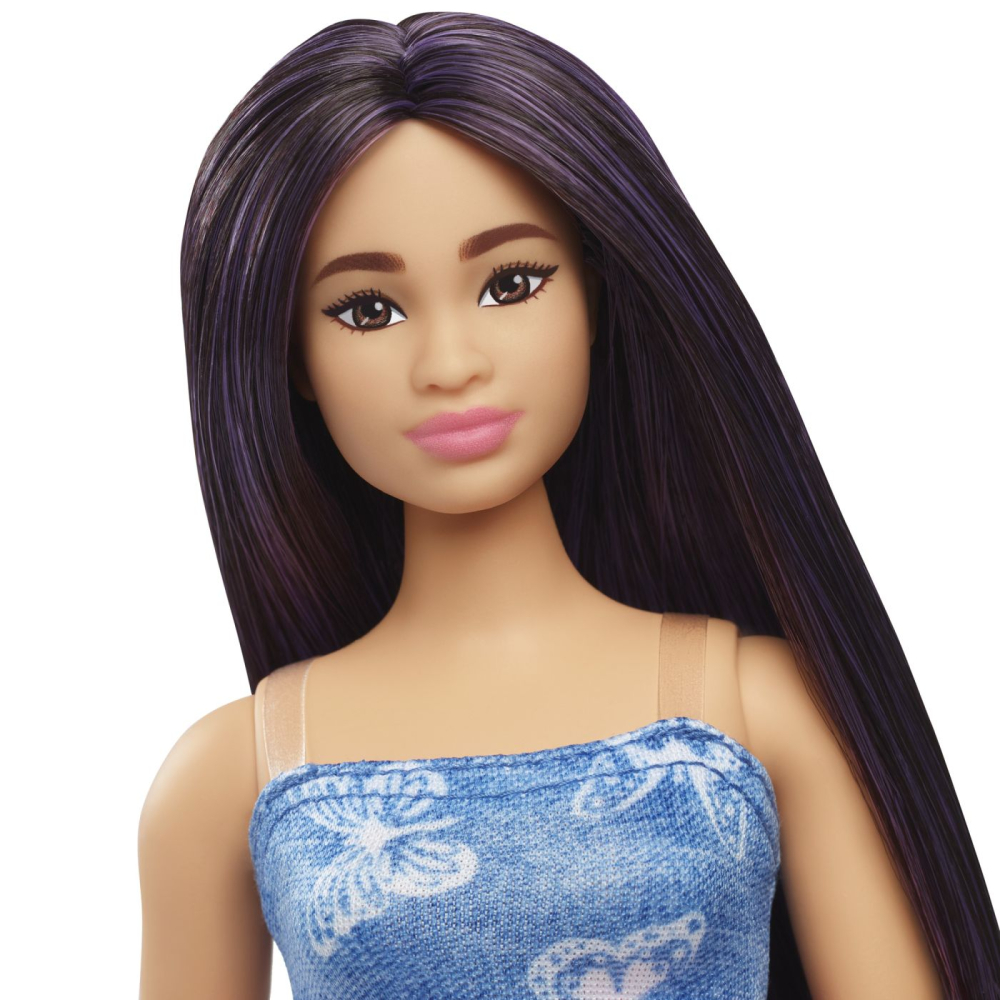 PAPUSA BARBIE FASHIONISTA CU PARUL MOV SI ROCHITA CU FLUTURASI [5]