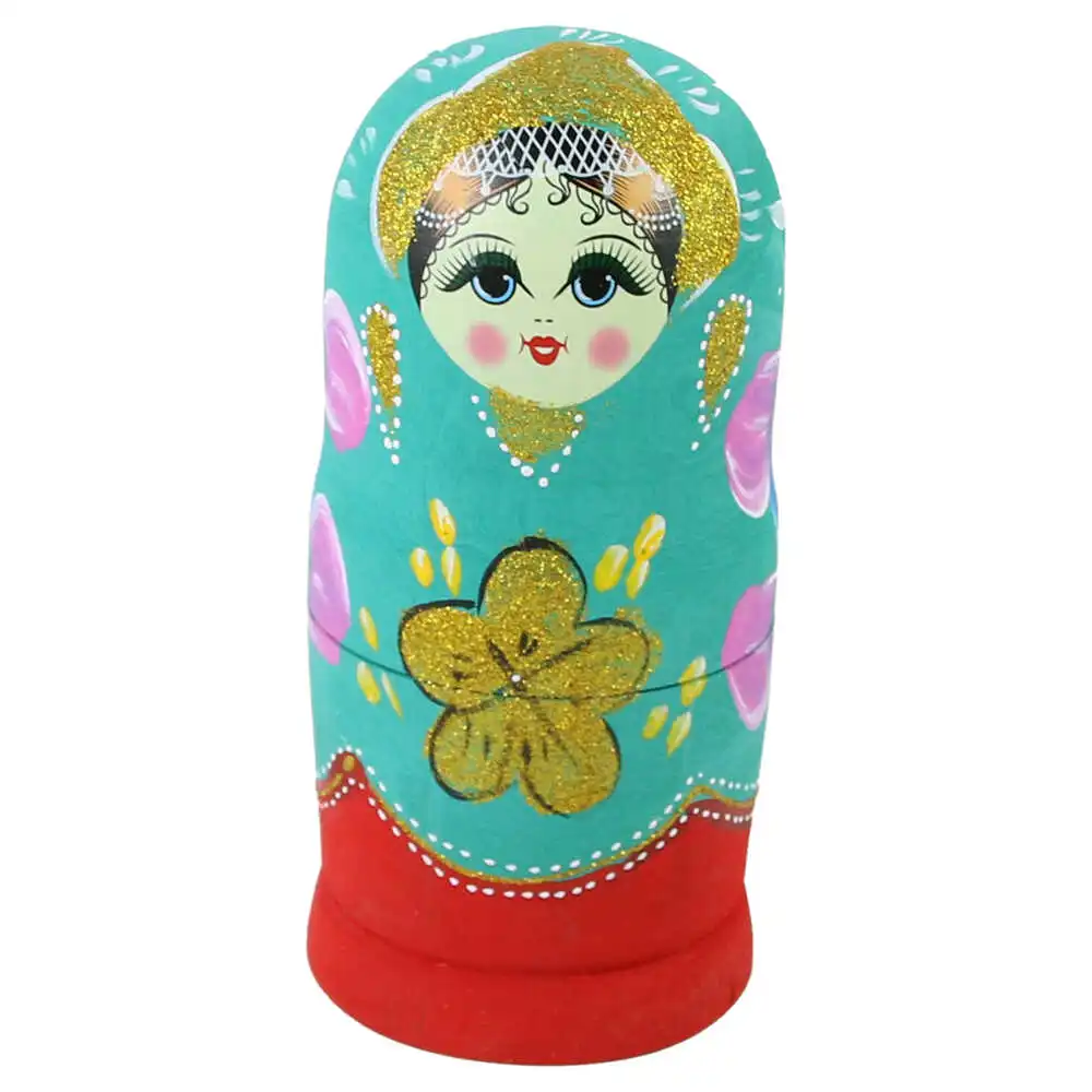 Papusa matrioska din lemn 20 cm 7 piese auriu culori diferite [3]
