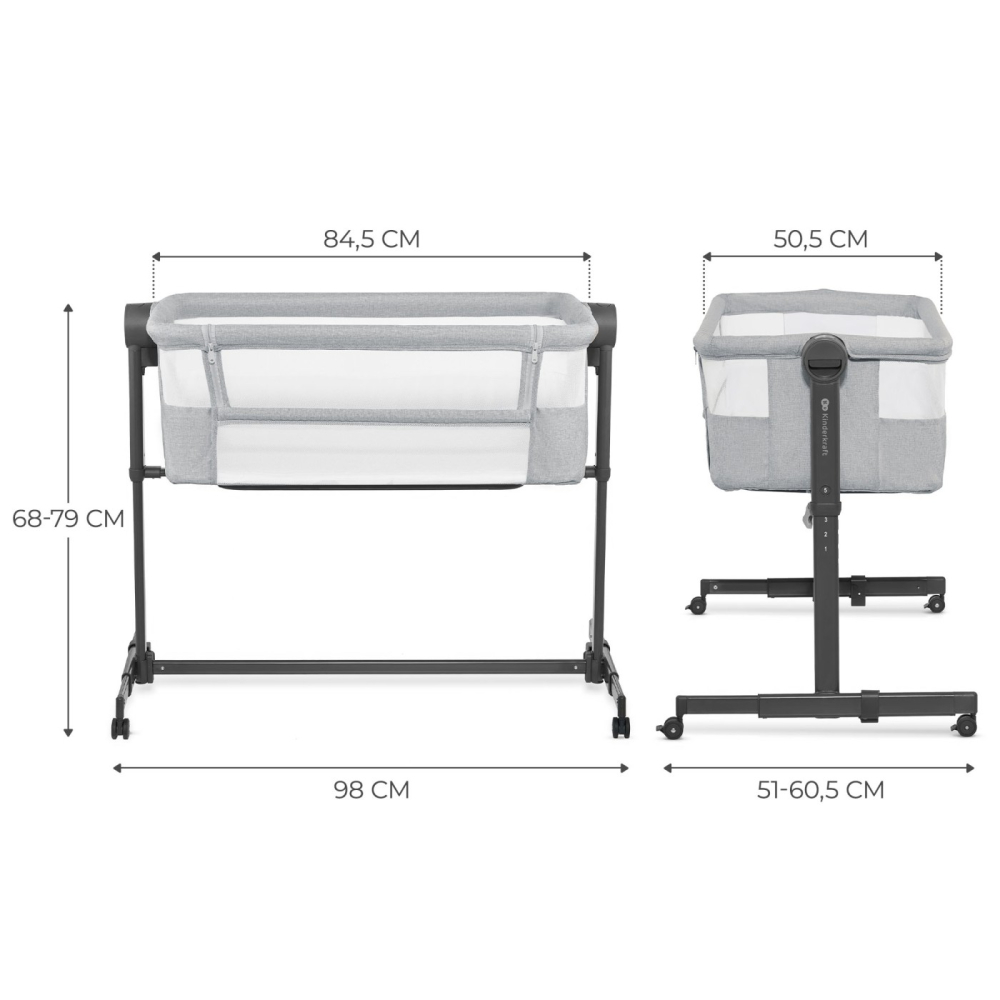 PATUT CO-SLEEPER KINDERKRAFT NESTEE UP 2, GRI DESCHIS [7]