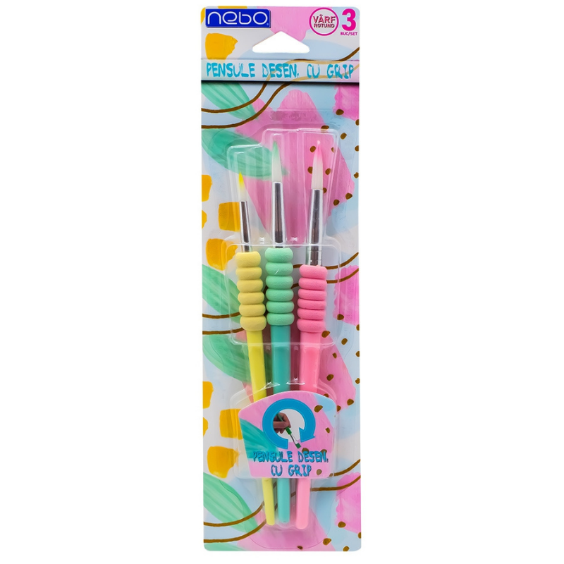 Pensule desen cu grip culori pastel varf rotund 3/set Nebo [1]
