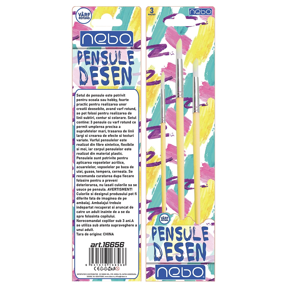 Pensule desen culori pastel varf rotund 3 buc /set Nebo variante diferite [7]