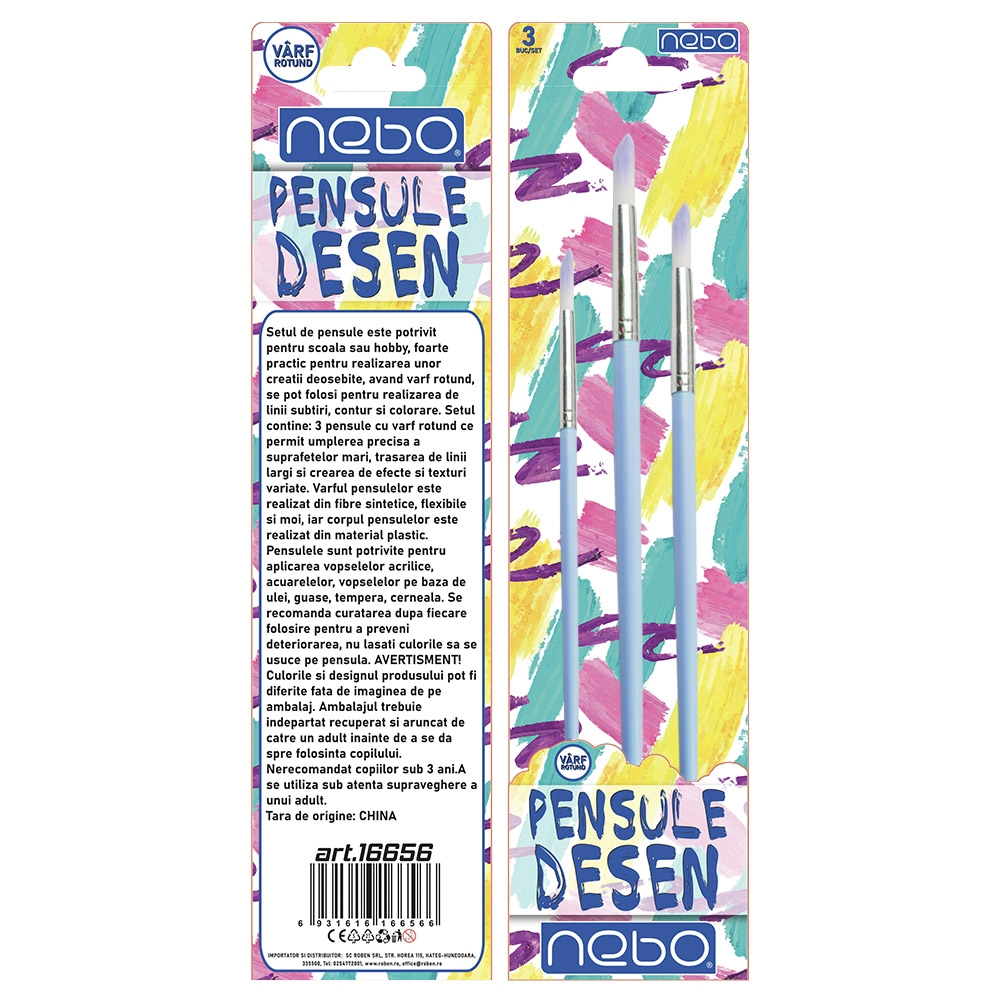 Pensule desen culori pastel varf rotund 3 buc /set Nebo variante diferite [8]