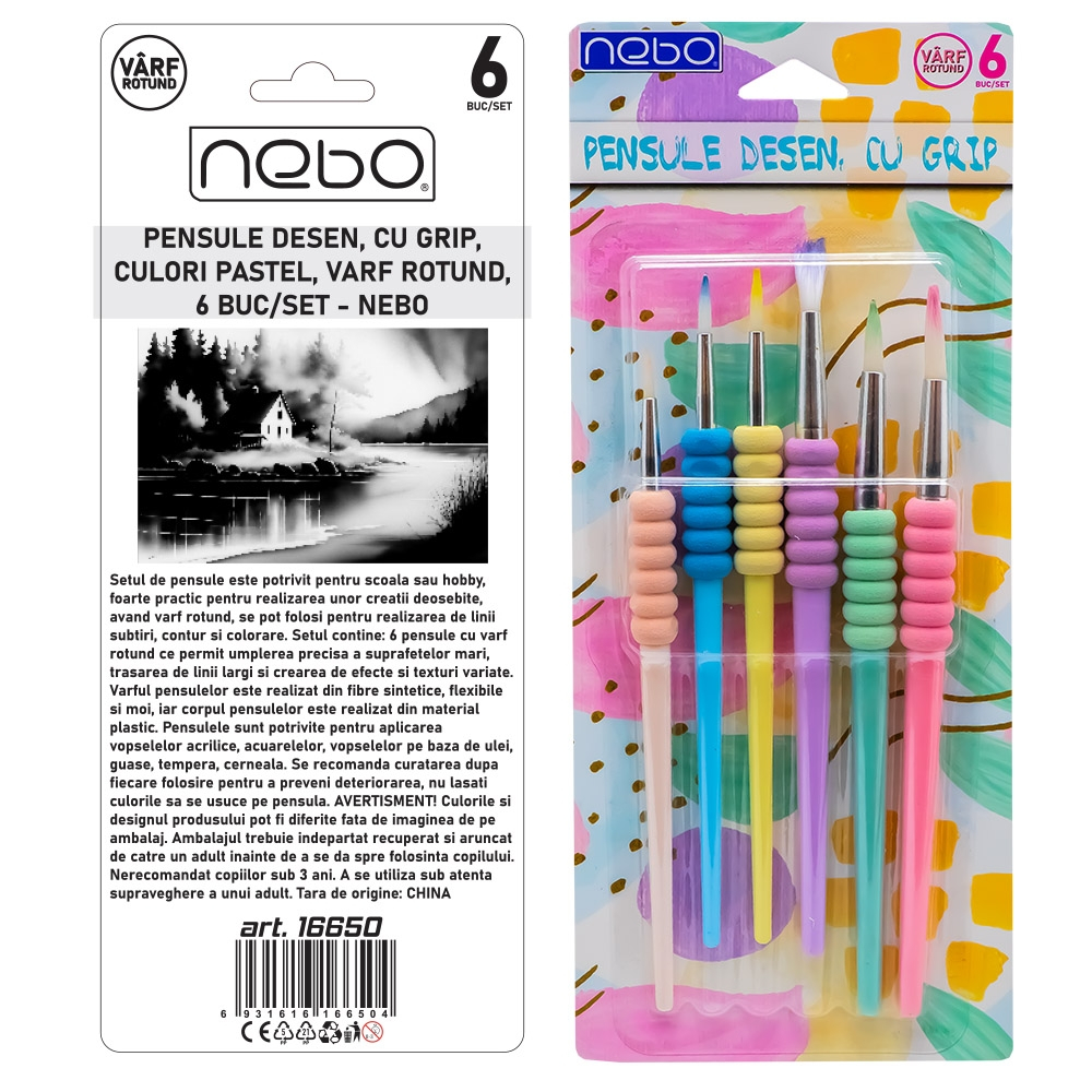 Pensule desen culori pastel varf rotund 6/set Nebo [2]