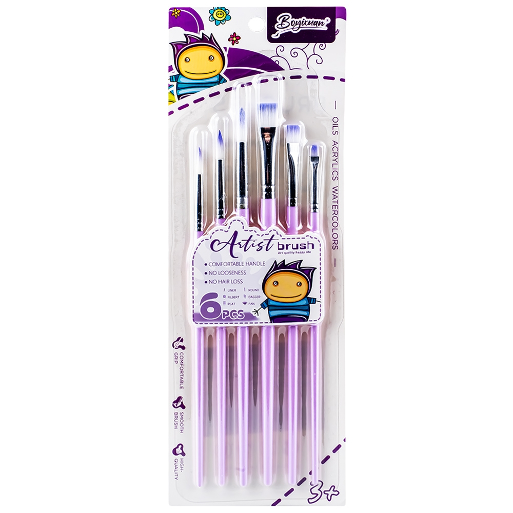 Set 6 pensule pictura varf rotund/tesit culori pastel [4]