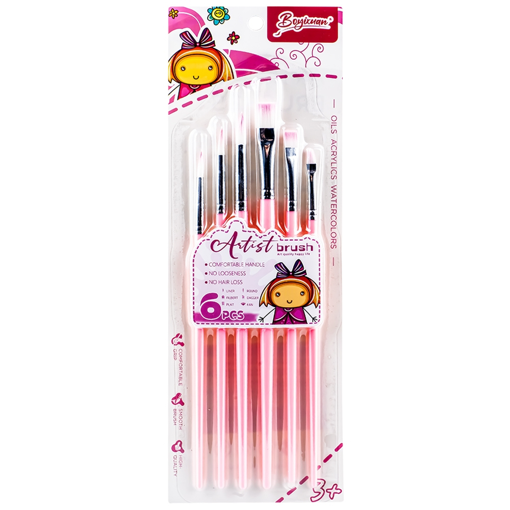 Set 6 pensule pictura varf rotund/tesit culori pastel [2]