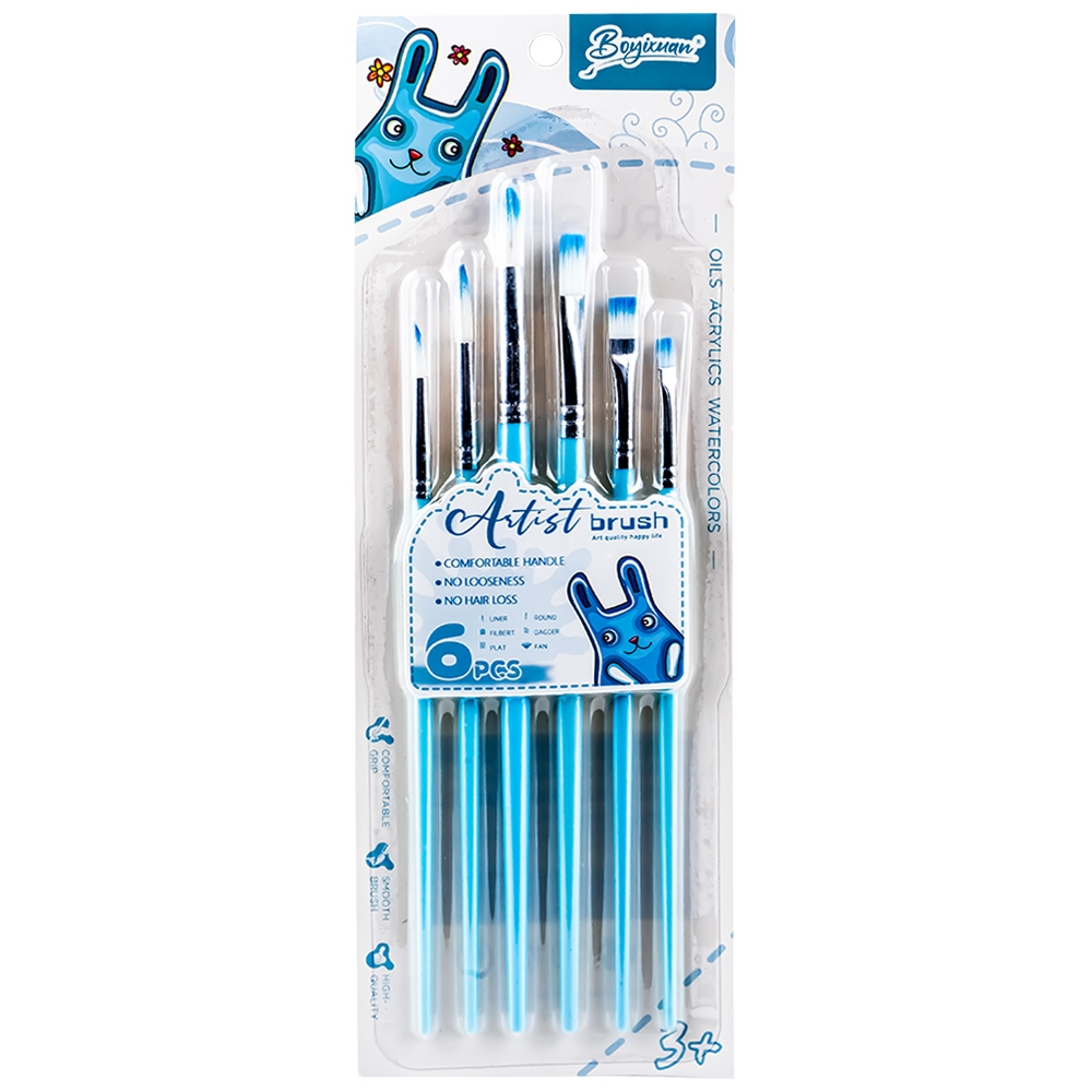 Set 6 pensule pictura varf rotund/tesit culori pastel [3]