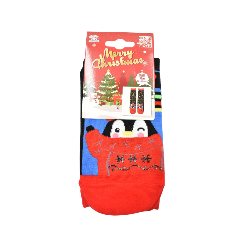 Sosete bumbac Craciun marime 35-43 pinguin si decoratiuni festive [3]