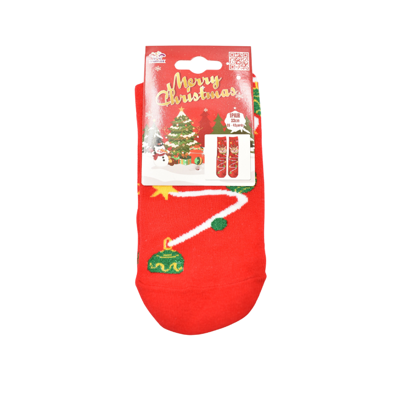 Sosete bumbac Craciun marime 35-43 ren si decoratiuni brad fundal rosu [2]