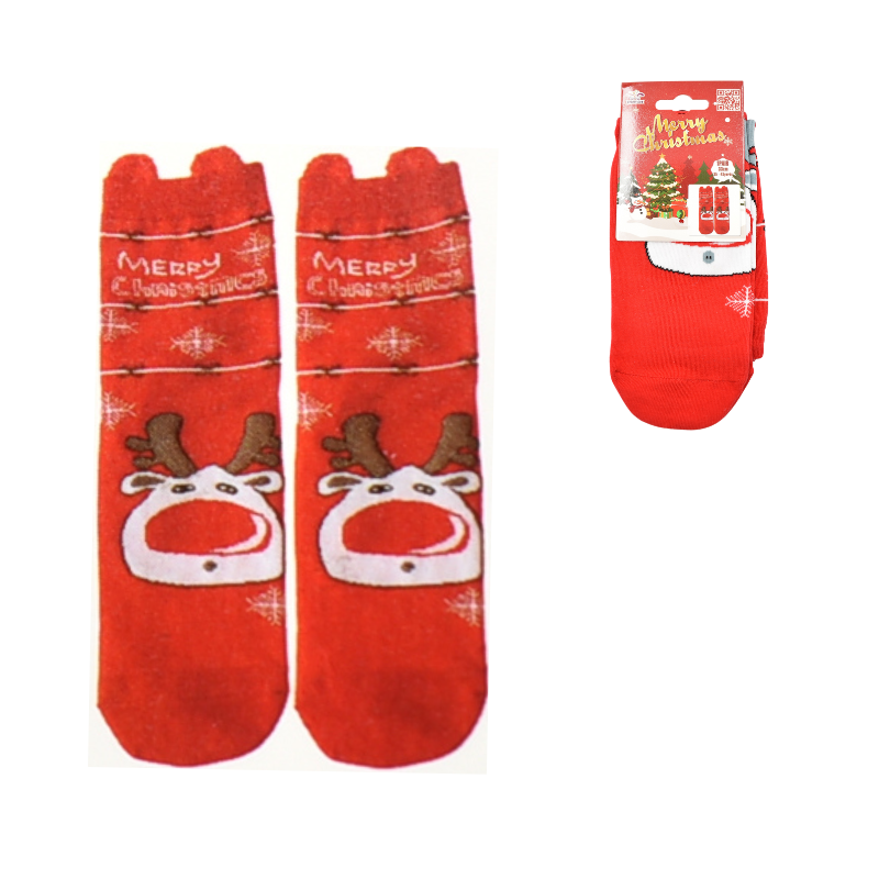 Sosete bumbac Craciun marime 35-43 cu ren si fulgi de nea [1]