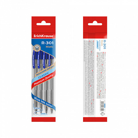 Set 4 pixuri retractabile ErichKrause R-301 Matic Classic 1.0 cerneala albastra [2]