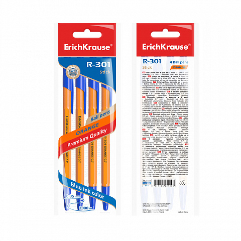 Set 4 pixuri cu bila ErichKrause R-301 Stick Orange 0.7 cerneala albastra [2]