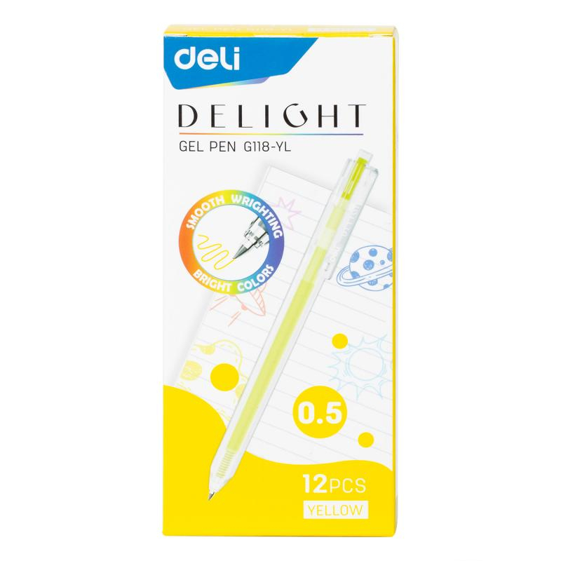 Pix cu gel cu mecanism 0.5 mm galben Delight Deli [2]